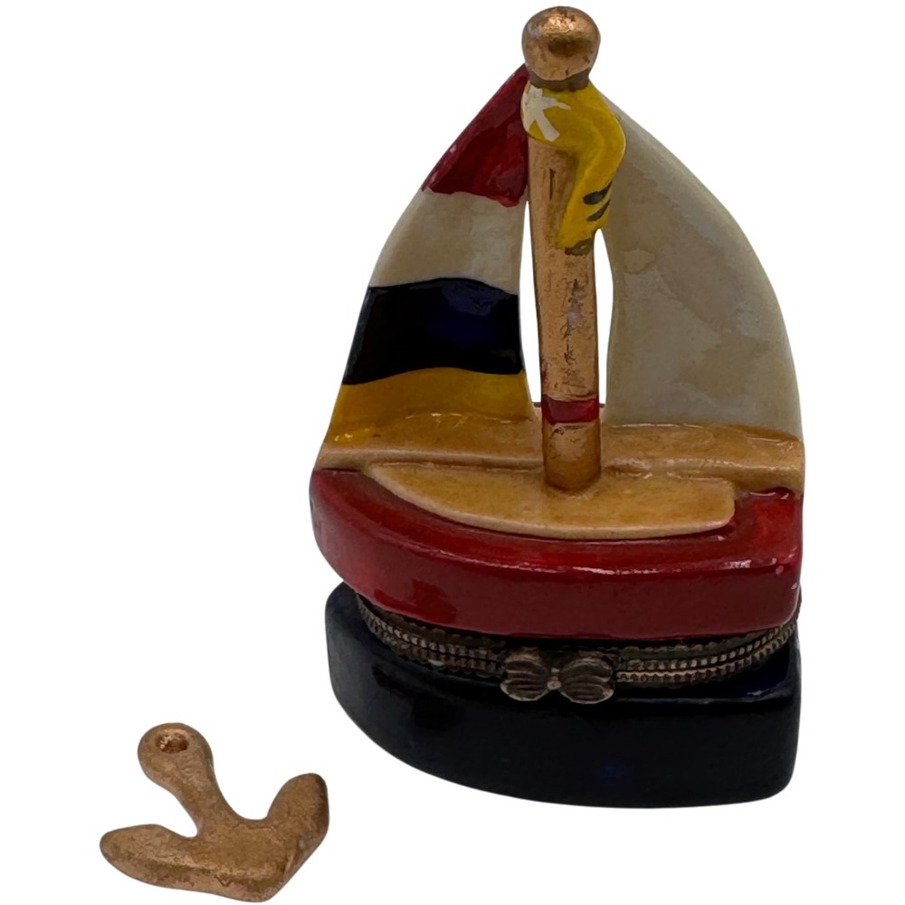 Sailboat Hinged Trinket Box Anchor Treasure Charm Inside Keepsake Souvenir Gift